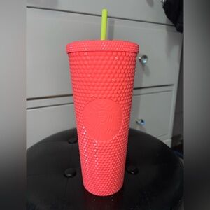 Starbucks 24 oz Dragon Fruit Studded Pink Tabbed Straw Tumbler